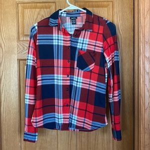 Navy blue, red, and white flannel